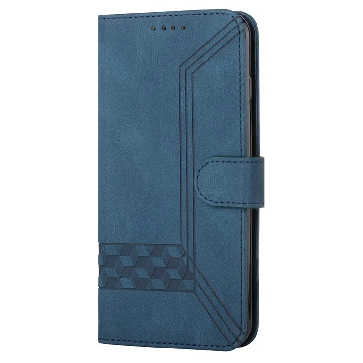 For Samsung Galaxy S23 Phone Case with Strap Imprint PU Leather Wallet Stand Cover - Sapphire