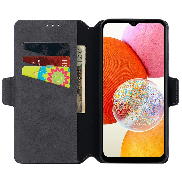 MUXMA MX115 for Samsung Galaxy A14 4G / 5G PU Leather Cross Texture Case Phone Stand Wallet Cover - Black