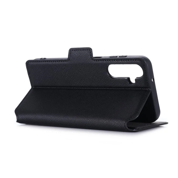 MUXMA MX115 for Samsung Galaxy A14 4G / 5G PU Leather Cross Texture Case Phone Stand Wallet Cover - Black