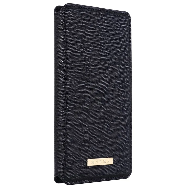 MUXMA MX115 for Samsung Galaxy A14 4G / 5G PU Leather Cross Texture Case Phone Stand Wallet Cover - Black