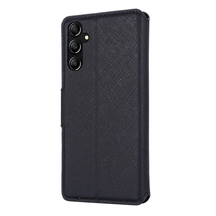 MUXMA MX115 for Samsung Galaxy A14 4G / 5G PU Leather Cross Texture Case Phone Stand Wallet Cover - Black