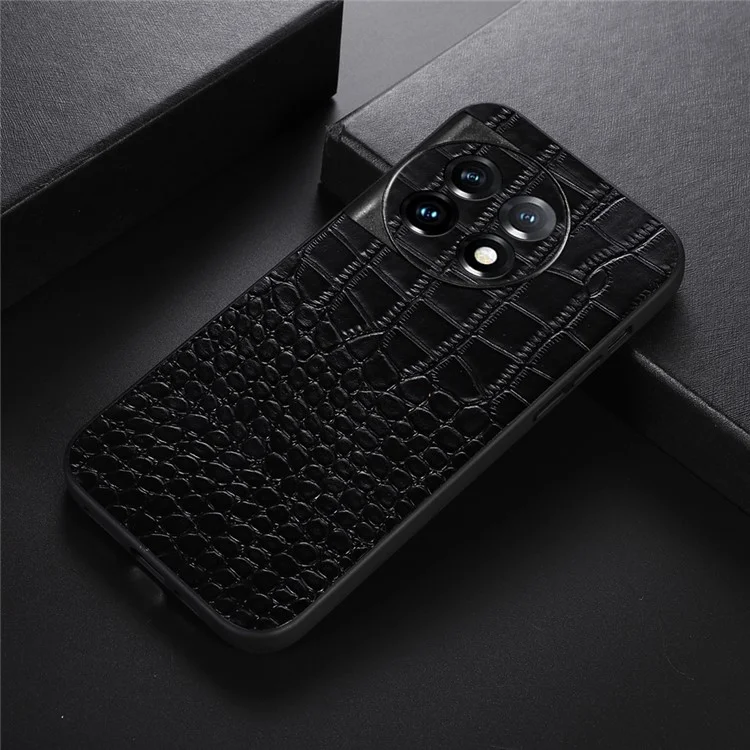 Чехол для OnePlus Ace 2 5G / 11R 5G, из натуральной кожи с покрытием из ПК+ТПУ с текстурой под крокодила - черный