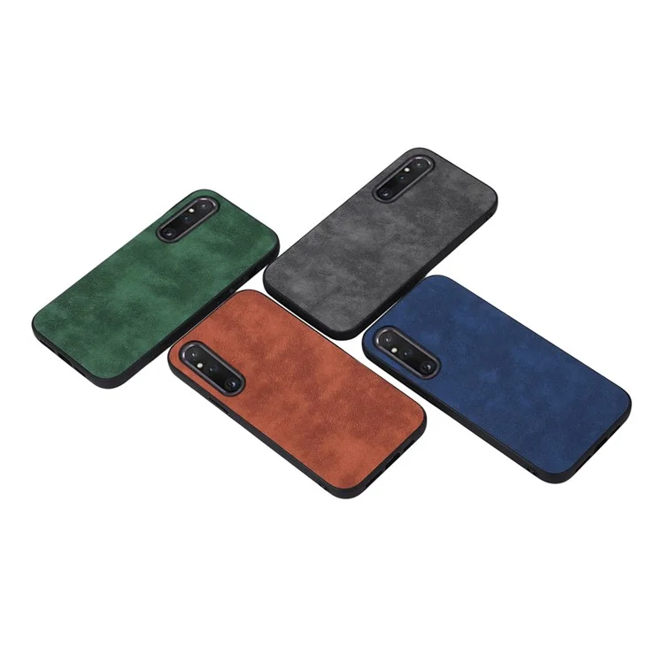 For Sony Xperia 1 V Phone Shell Textured PU Leather Coated PC+TPU Protector Cover - Black