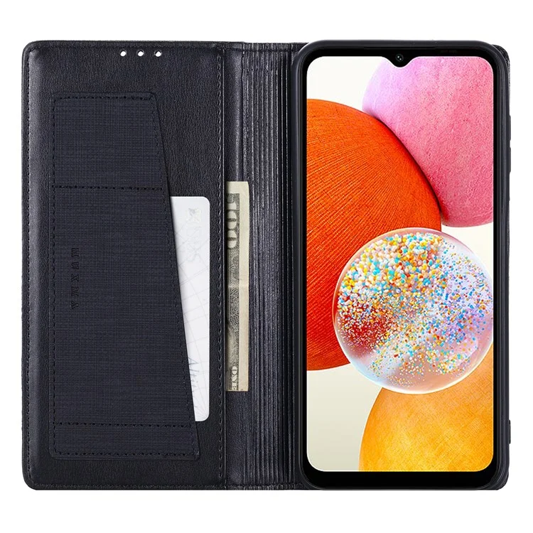 MUXMA MX109 Wallet Stand Case für Samsung Galaxy A14 4G / 5G, RFID blockierende PU-Lederhülle - Schwarz