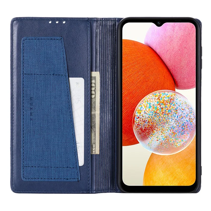 MUXMA MX109 Wallet Stand Case for Samsung Galaxy A14 4G / 5G , RFID Blocking PU Leather Phone Cover - Blue