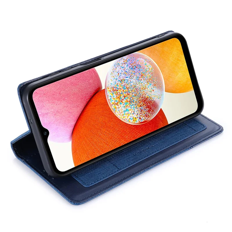 MUXMA MX109 Wallet Stand Case for Samsung Galaxy A14 4G / 5G , RFID Blocking PU Leather Phone Cover - Blue