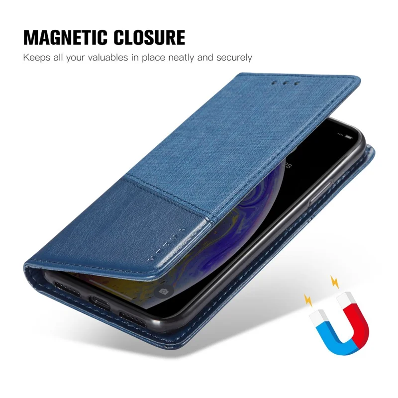 MUXMA MX109 Wallet Stand Case for Samsung Galaxy A14 4G / 5G , RFID Blocking PU Leather Phone Cover - Blue