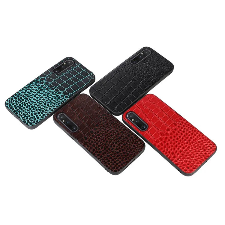 For Sony Xperia 1 V Genuine Cowhide Leather Coated PC+TPU Crocodile Texture Phone Case - Black