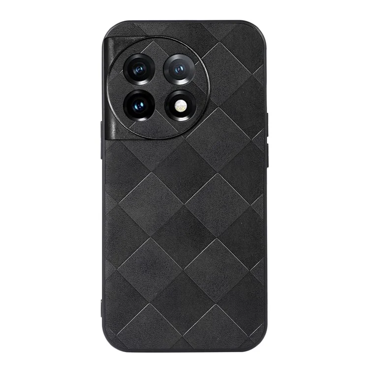PC+TPU+PU Leather Phone Cover for OnePlus 11 5G , Anti-Scratch Grid Texture Cell Phone Case - Black