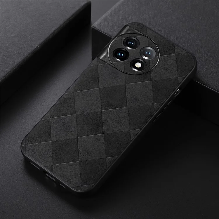 Для OnePlus Ace 2 5G / 11R 5G PC+TPU+PU Кожаный чехол для телефона Защита от царапин Текстура в сетку Чехол для мобильного телефона - Черный