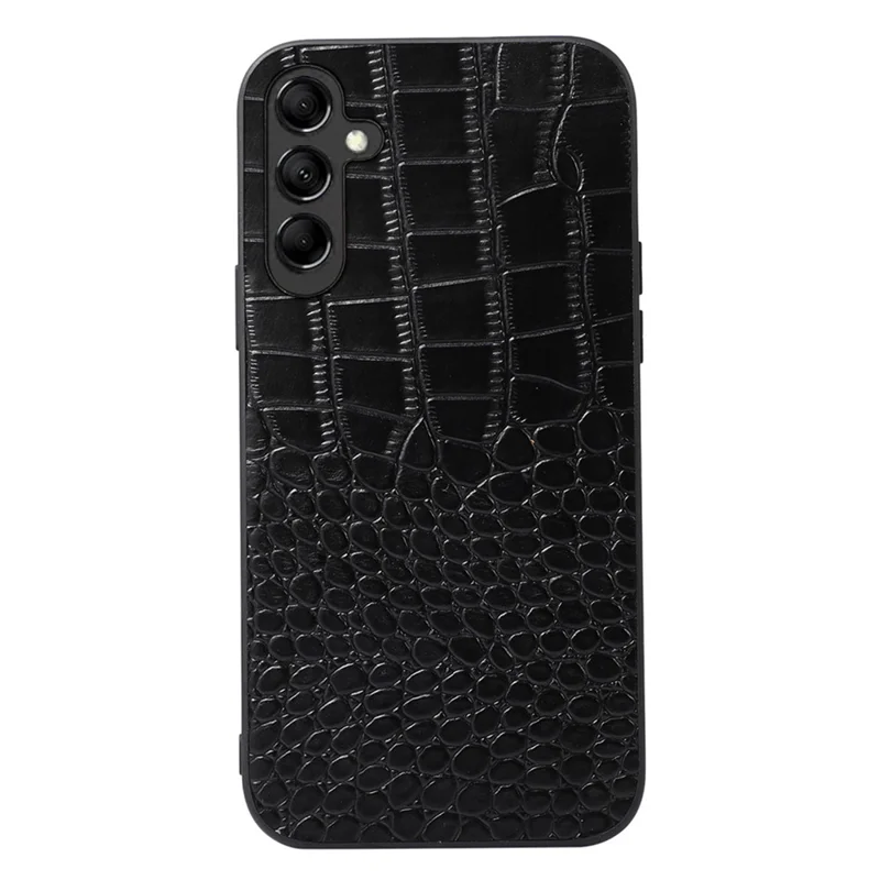 For Samsung Galaxy A24 4G (162.1 x 77.6 x 8.3mm) Phone Cover Genuine Cowhide Leather Coated PC+TPU Crocodile Texture Phone Case - Black