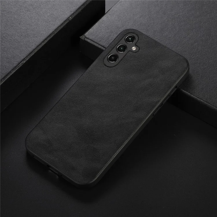 Phone Case For Samsung Galaxy A24 4G (162.1 x 77.6 x 8.3mm) , Cowhide Textured PU Leather Coated TPU+PC Protective Cover - Black