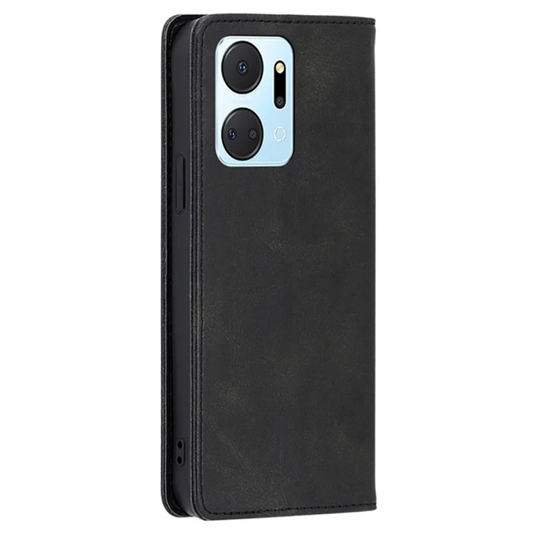 For Honor X7a 5G Calf Texture Phone Case Magnetic Auto-absorbed Wallet Leather Stand Cover - Negro