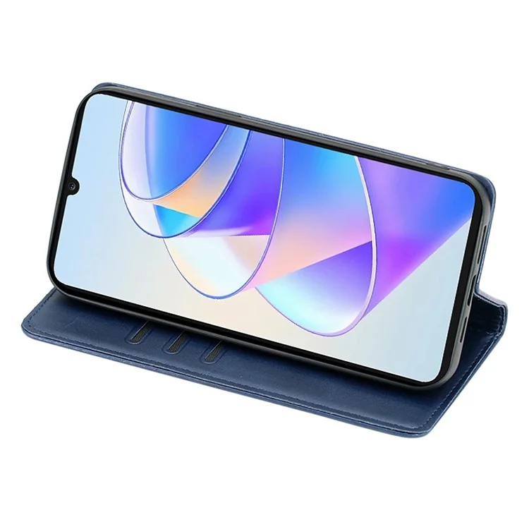 Per Honor X7a 5G Custodia in pelle con stand portafoglio magnetico autoassorbente con texture vitellino - Blu 