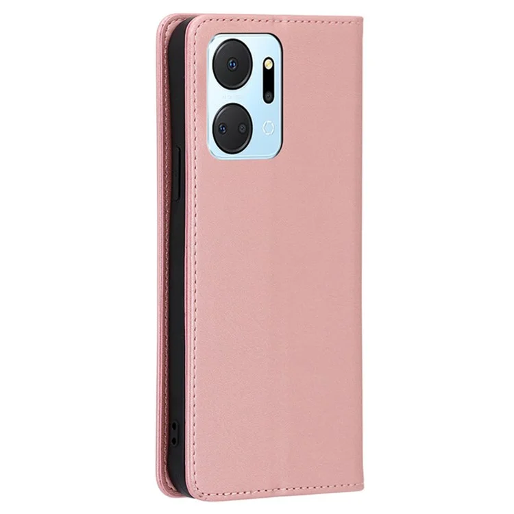 For Honor X7a 5G Calf Texture Phone Case Magnetic Auto-absorbed Wallet Leather Stand Cover - Rose Gold