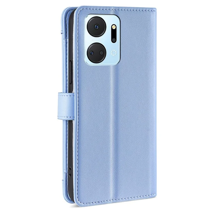 For Honor X7a 5G Zipper Pocket Phone Stand Case Card Slots Leather Wallet Cover mit 2 Riemen - Blau