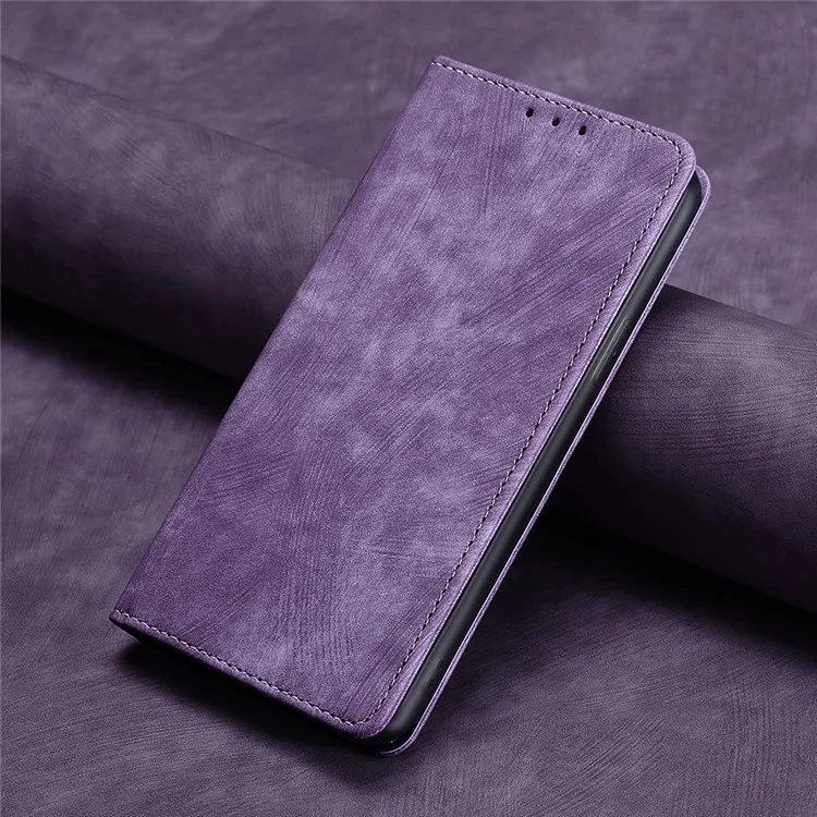 For Honor X7a 5G RFID Blocking Protective Cover Magnetic Leather Wallet Phone Stand Case - Purple