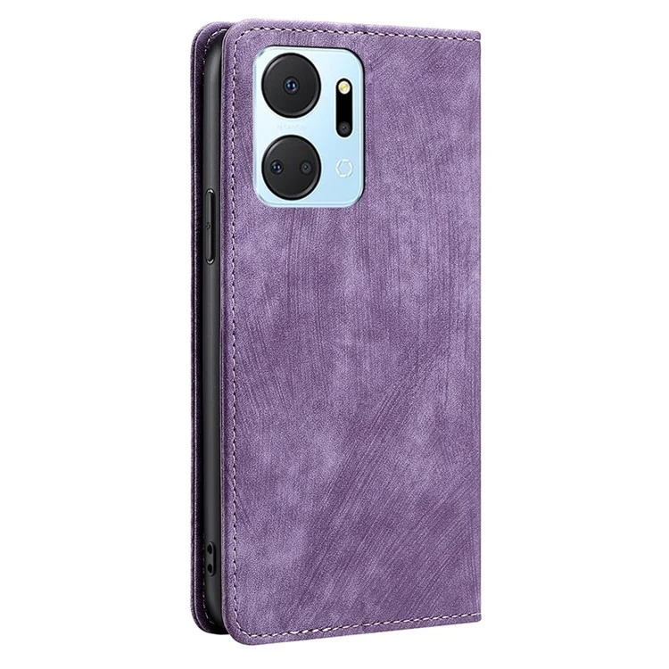 For Honor X7a 5G RFID Blocking Protective Cover Magnetic Leather Wallet Phone Stand Case - Purple