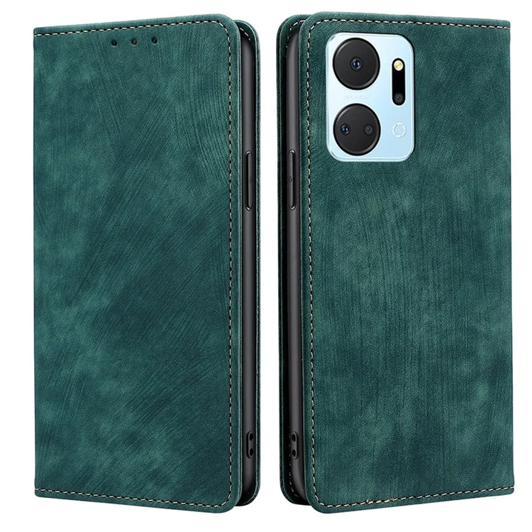 For Honor X7a 5G RFID Blocking Protective Cover Magnetic Leather Wallet Phone Stand Case - Green