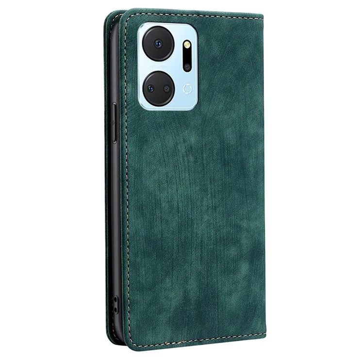 For Honor X7a 5G RFID Blocking Protective Cover Magnetic Leather Wallet Phone Stand Case - Green