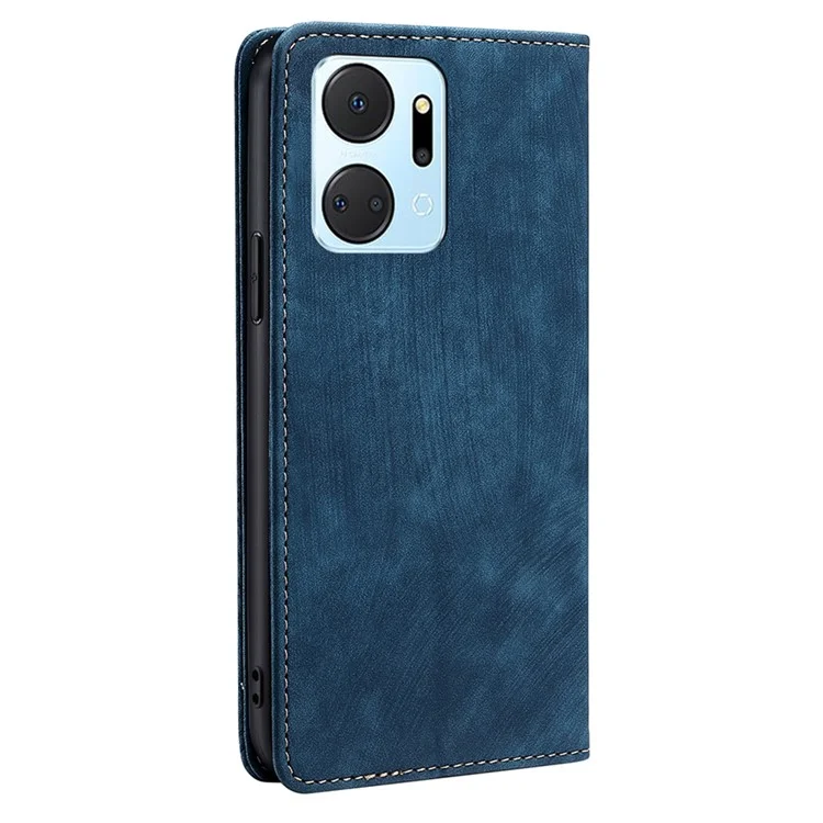 For Honor X7a 5G RFID Blocking Protective Cover Magnetic Leather Wallet Phone Stand Case - Blue