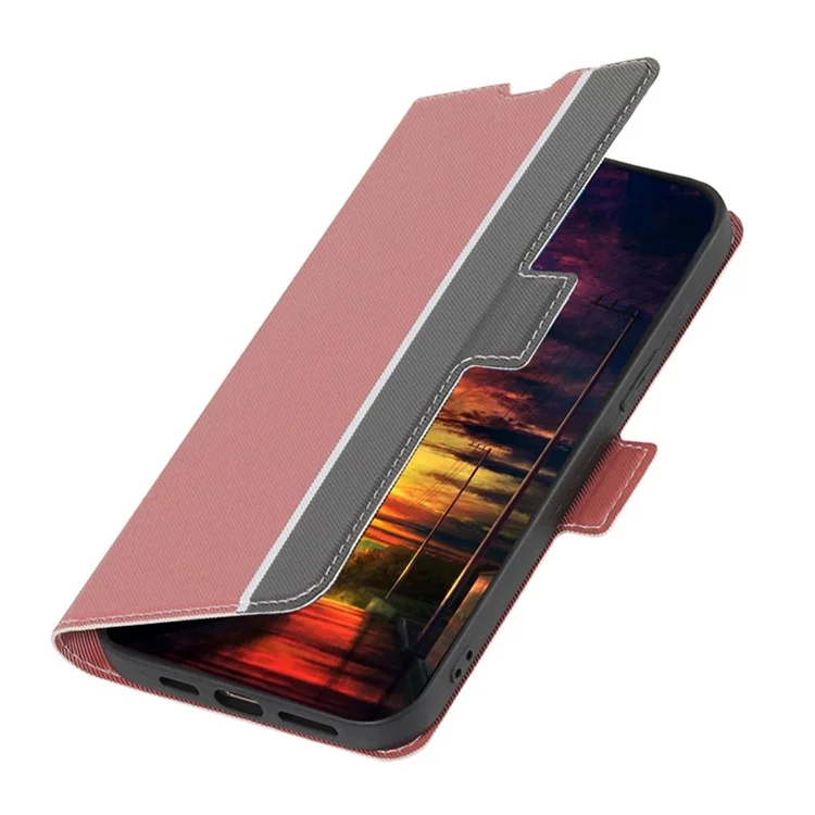 For Honor X7a 5G Cell Phone Leather Case Card Holder Stand Twill Texture Phone Cover - Pink