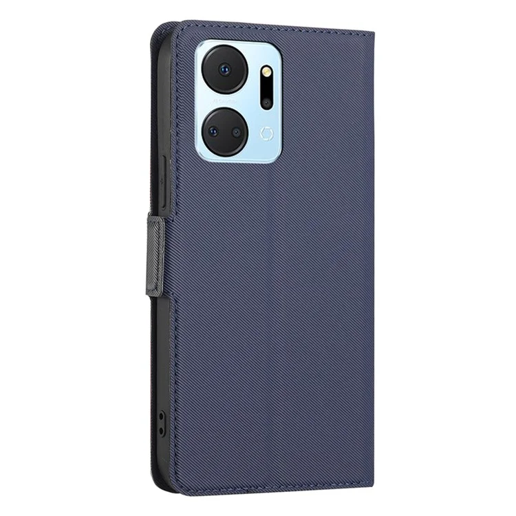 For Honor X7a 5G Cell Phone Leather Case Card Holder Stand Twill Texture Phone Cover - Blue