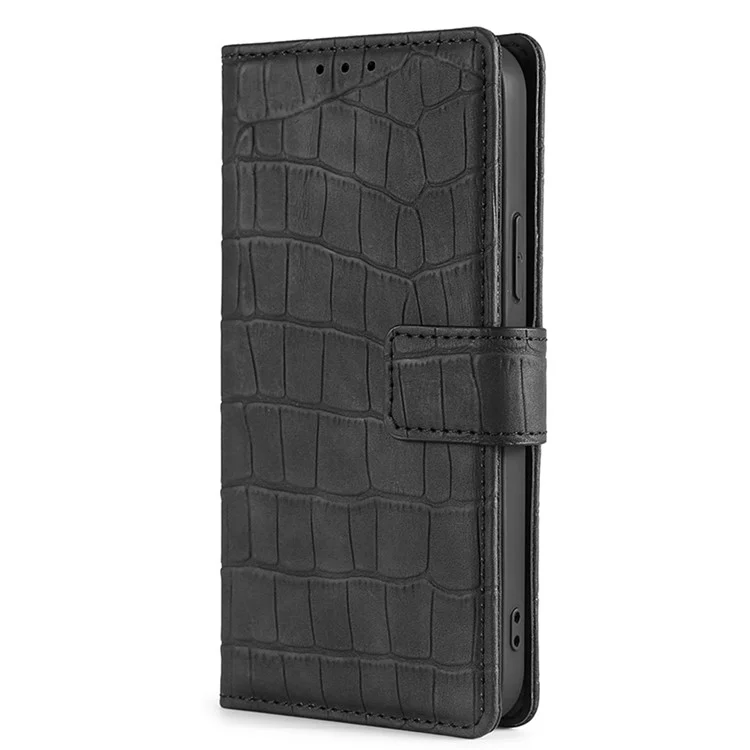 For Honor X8a 4G Skin-friendly Wallet Stand Phone Case Crocodile Texture PU Leather Phone Cover - Black