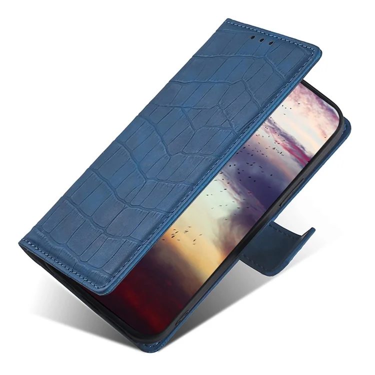 For Honor X8a 4G Skin-friendly Wallet Stand Phone Case Crocodile Texture PU Leather Phone Cover - Blue
