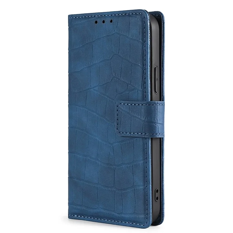 For Honor X8a 4G Skin-friendly Wallet Stand Phone Case Crocodile Texture PU Leather Phone Cover - Blue