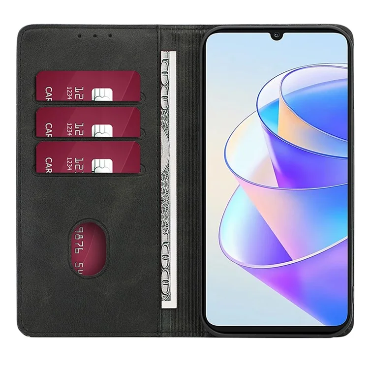 Funda de teléfono de cuero de poliuretano + TPU con soporte para Honor X8a 4G, textura de ternera, cierre magnético antirrecaída - Negro