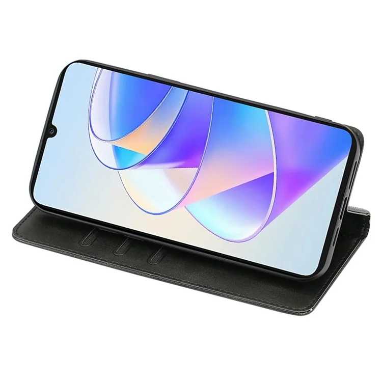 Funda de teléfono de cuero de poliuretano + TPU con soporte para Honor X8a 4G, textura de ternera, cierre magnético antirrecaída - Negro