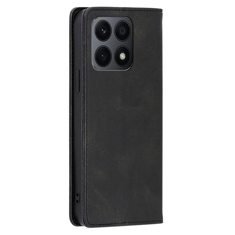 Funda de teléfono de cuero de poliuretano + TPU con soporte para Honor X8a 4G, textura de ternera, cierre magnético antirrecaída - Negro