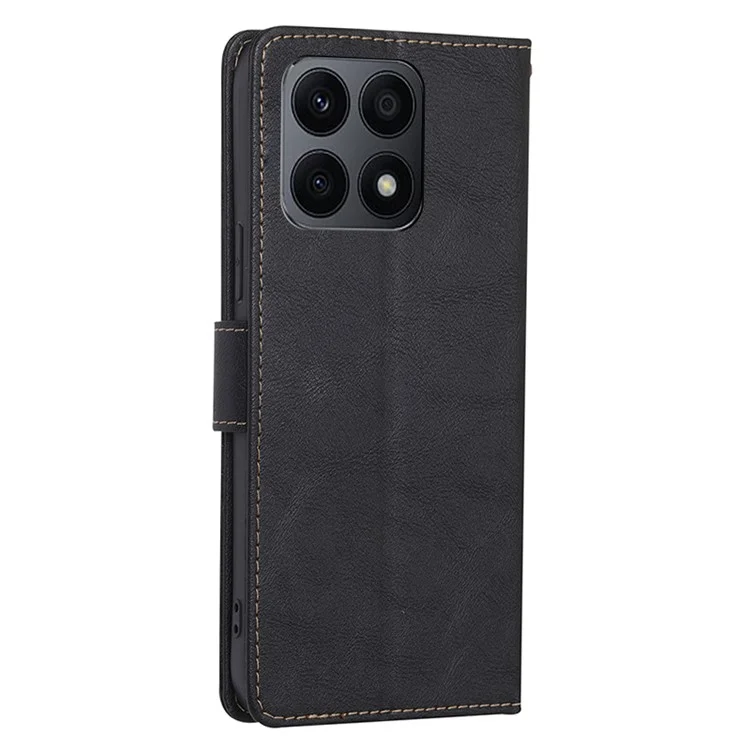 RFID Blocking Cell Phone Case for Honor X8a 4G, Textura de Piel de Vaca Pu Leather Wallet Stand Cover - Negro
