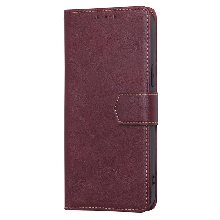 RFID Blocking Cell Phone Case for Honor X8a 4G , Cowhide Texture PU Leather Wallet Stand Cover - Wine Red