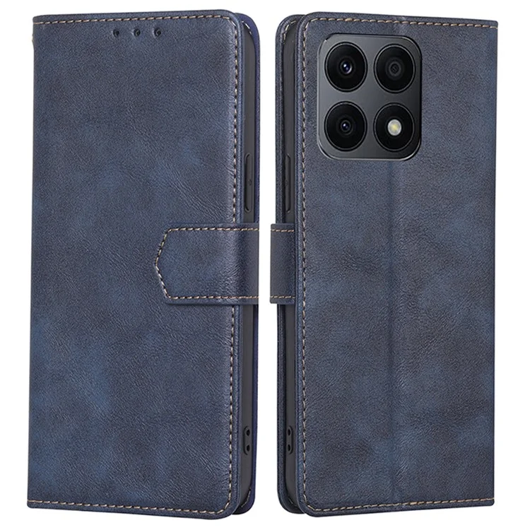 RFID Blocking Cell Phone Case for Honor X8a 4G , Cowhide Texture PU Leather Wallet Stand Cover - Blue