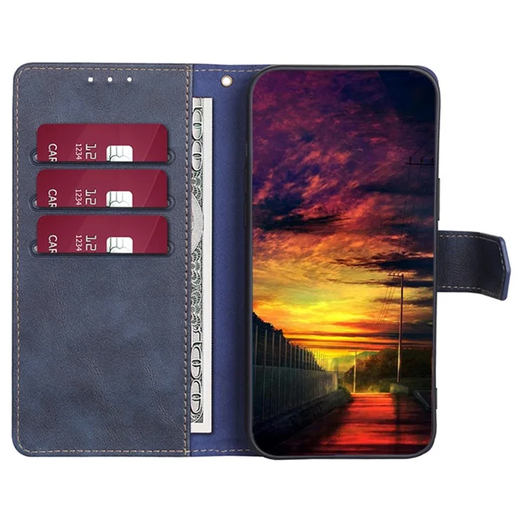 RFID Blocking Cell Phone Case for Honor X8a 4G , Cowhide Texture PU Leather Wallet Stand Cover - Blue