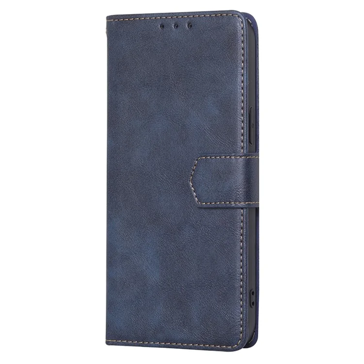 RFID Blocking Cell Phone Case for Honor X8a 4G , Cowhide Texture PU Leather Wallet Stand Cover - Blue