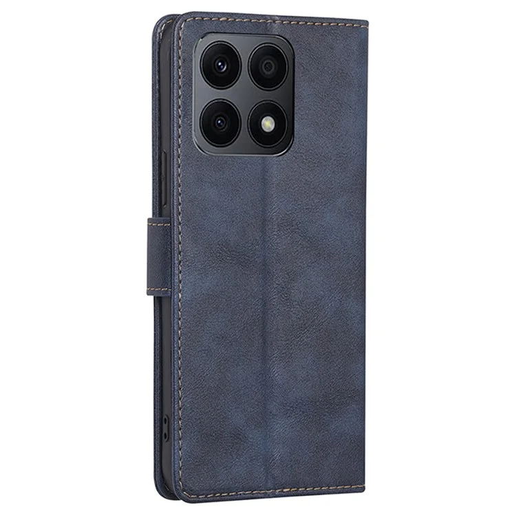RFID Blocking Cell Phone Case for Honor X8a 4G , Cowhide Texture PU Leather Wallet Stand Cover - Blue