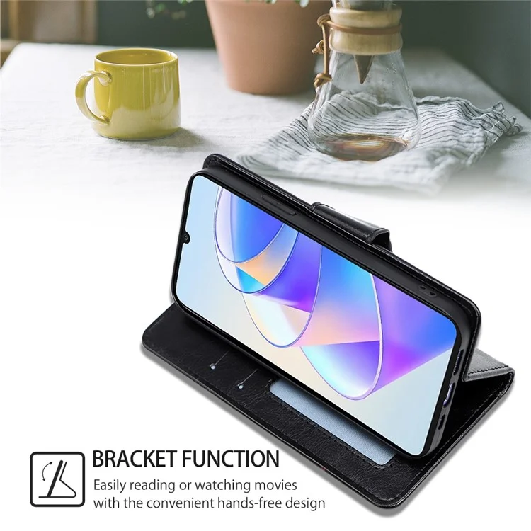 For Honor X8a 4G Funda de cartera de piel resistente a golpes con soporte plegable - Negro