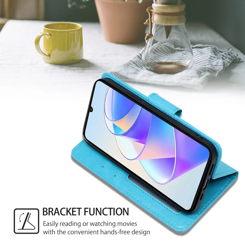 For Honor X8a 4G Carcasa de cartera de cuero resistente a los golpes Funda plegable - Azul bebé