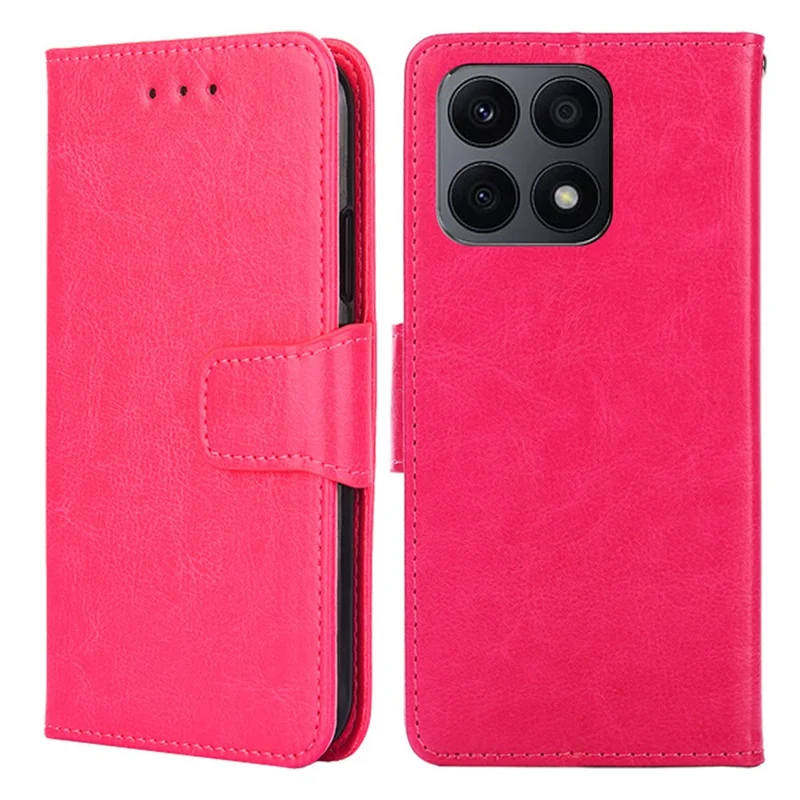 For Honor X8a 4G Shockproof Leather Wallet Phone Case Folding Stand Cover - Rose