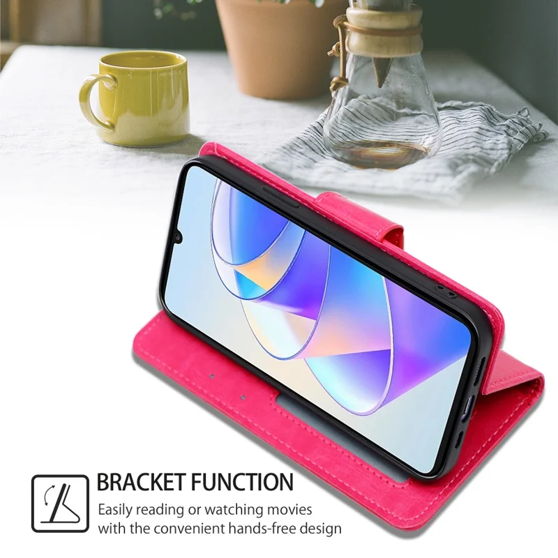 For Honor X8a 4G Shockproof Leather Wallet Phone Case Folding Stand Cover - Rose