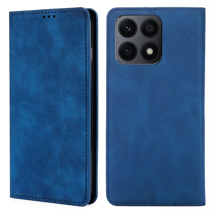 For Honor X8a 4G Card Holder PU Leather Flip Case Stand Skin-touch Feeling Cell Phone Cover - Blue
