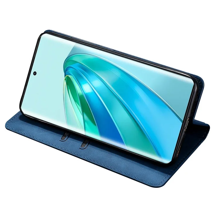 For Honor X8a 4G Card Holder PU Leather Flip Case Stand Skin-touch Feeling Cell Phone Cover - Blue