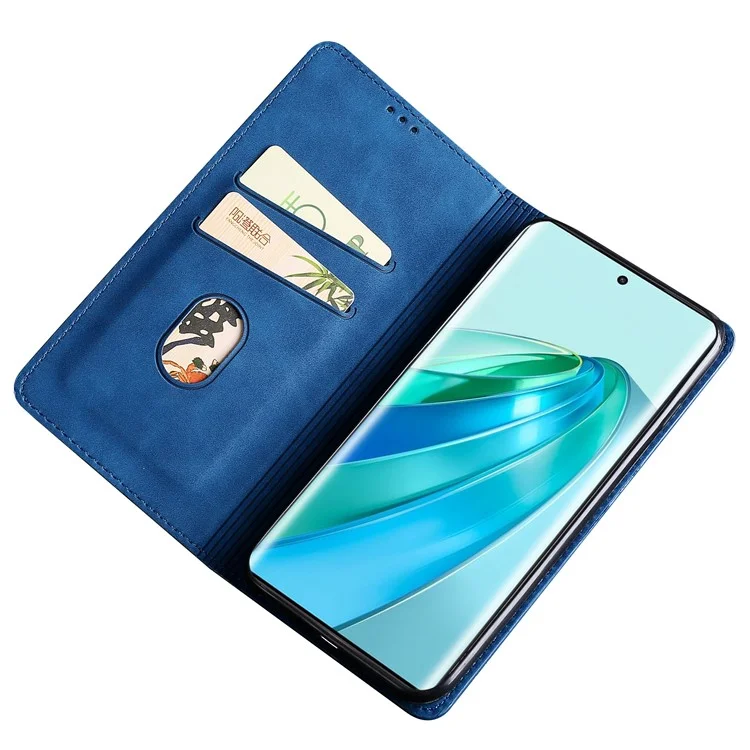 For Honor X8a 4G Card Holder PU Leather Flip Case Stand Skin-touch Feeling Cell Phone Cover - Blue