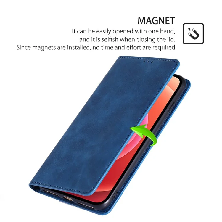 For Honor X8a 4G Card Holder PU Leather Flip Case Stand Skin-touch Feeling Cell Phone Cover - Blue