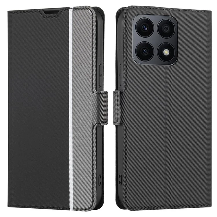 Pour Honor X8a 4G Twill Texture Phone Cover Card Holder Stand Anti-Scratch TPU+PU Leather Case - Noir