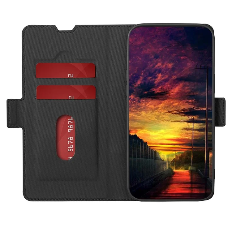 Pour Honor X8a 4G Twill Texture Phone Cover Card Holder Stand Anti-Scratch TPU+PU Leather Case - Noir