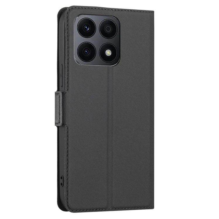 Pour Honor X8a 4G Twill Texture Phone Cover Card Holder Stand Anti-Scratch TPU+PU Leather Case - Noir